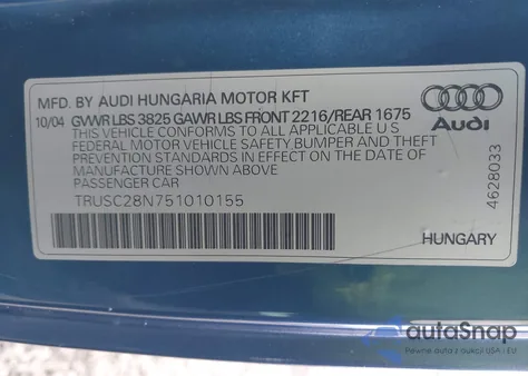 2005 Audi Tt 1.8L from USA, damaged, VIN TRUSC28N751010155